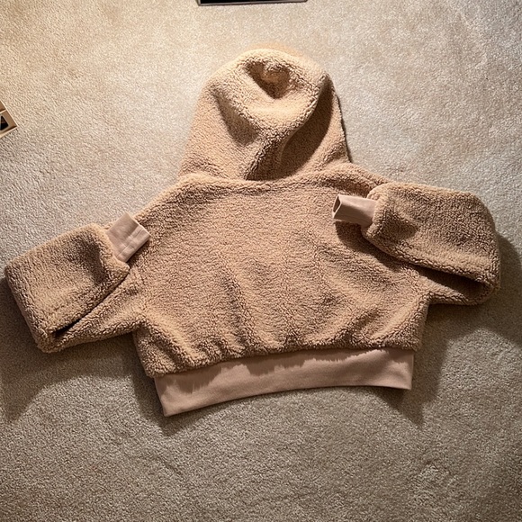 ROAM Fuzzy Pullover Faux Shearling Hoodie Half Zip Size Medium in Nude - Picture 7 of 9
